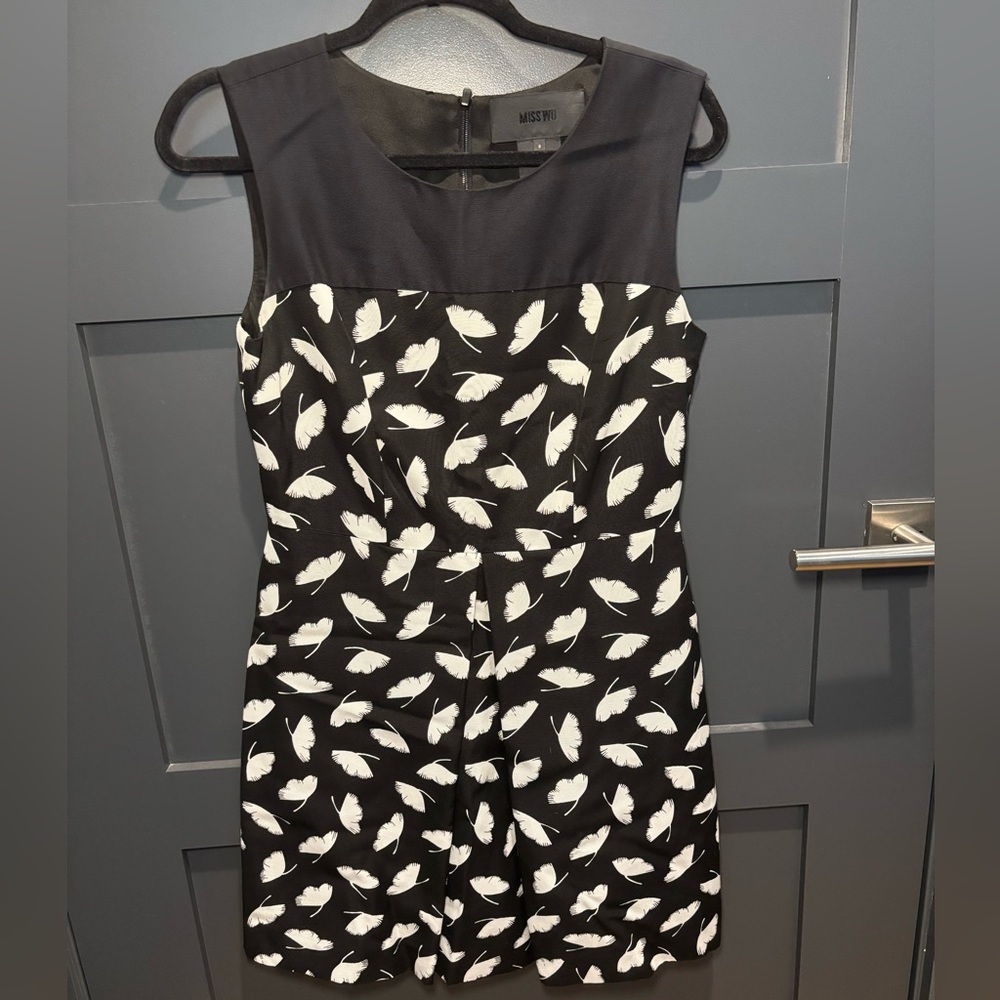 Miss Wu Black and White Feather Print Dress